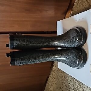 Capelli of New York Solid Glitter Sporty Ladies Black Rain Boots